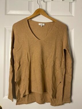 Babaton Camel/Tan V-Neck Textured Knit Sweater #7